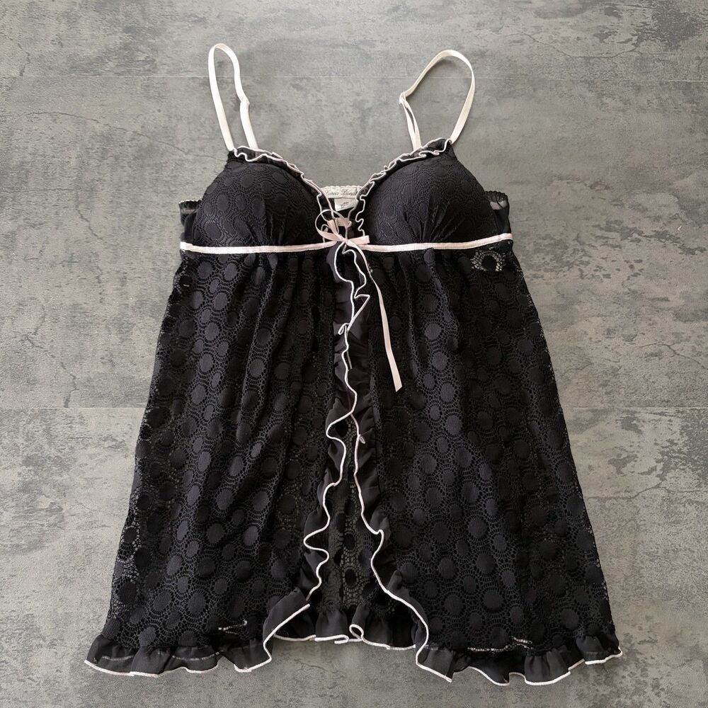 Linea Donatella Babydoll Lingerie Size M Goth Y2K Slip Dress Black Pink Lace